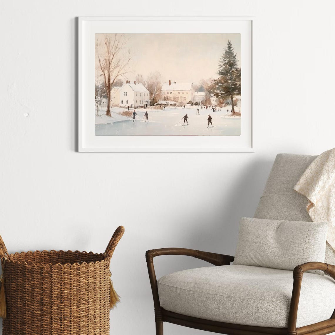 Ice Skaters Frozen Pond Manor Vintage Winter Landscape Art Poster - Image 3