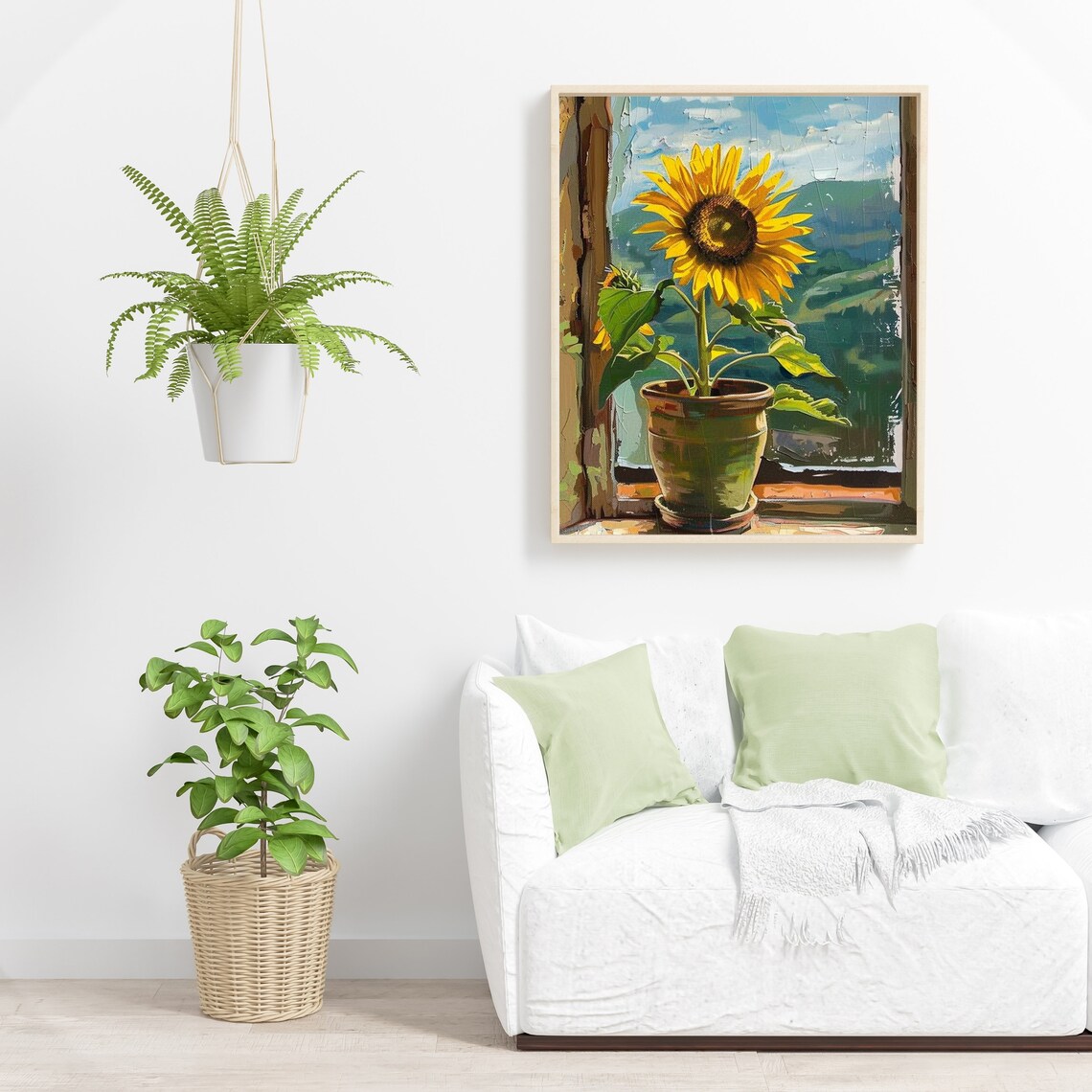 Sunflower In Pot On Windowsill Bright Yellow Floral Still Life Art Poster - Image 6