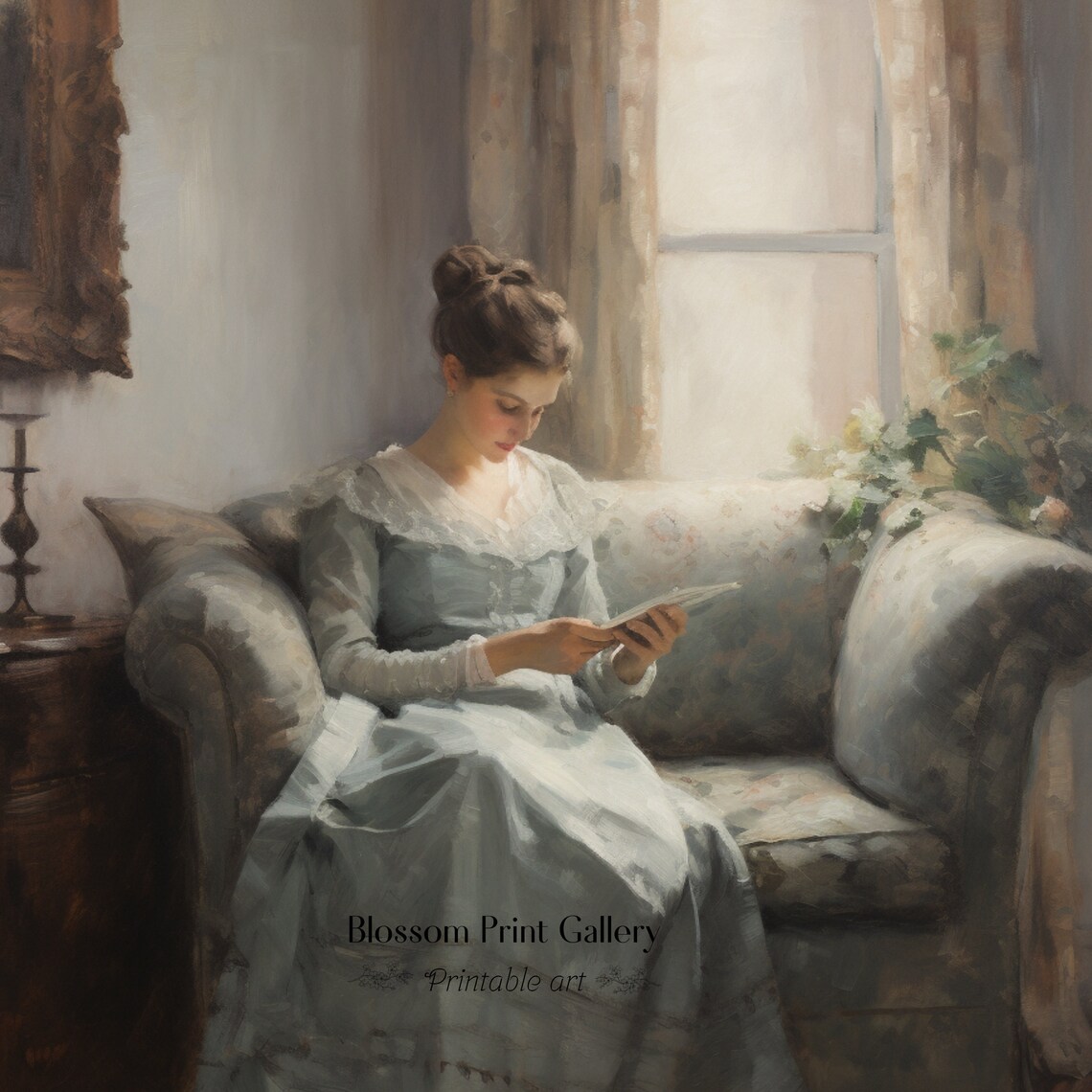 Woman Reading On Chaise By The Window Vintage Portrait Poster - Image 4