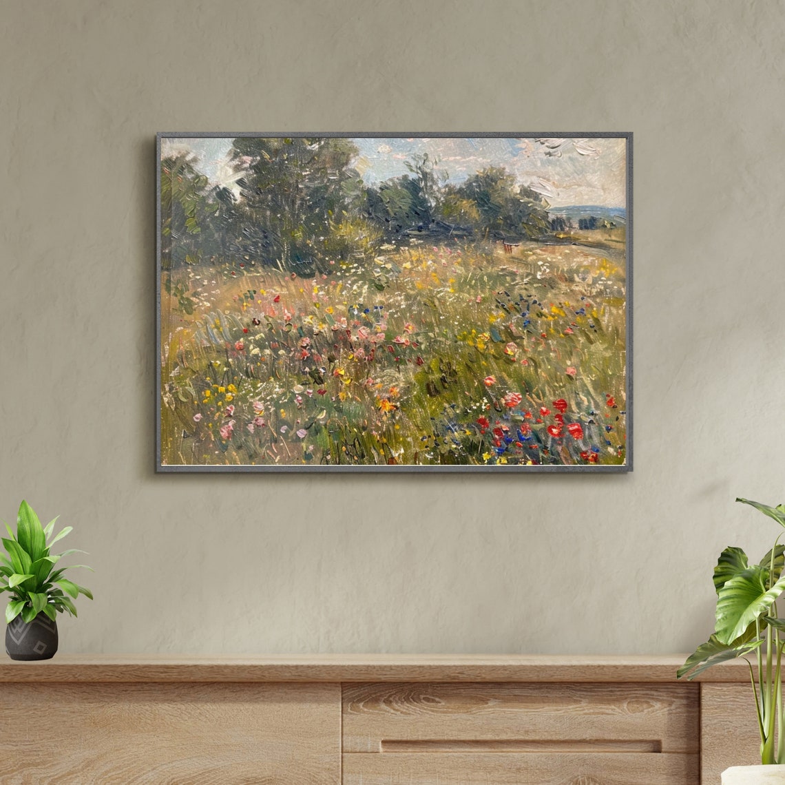 Blooming Wildflower Meadow Impressionist Oil Landscape Poster - Image 3