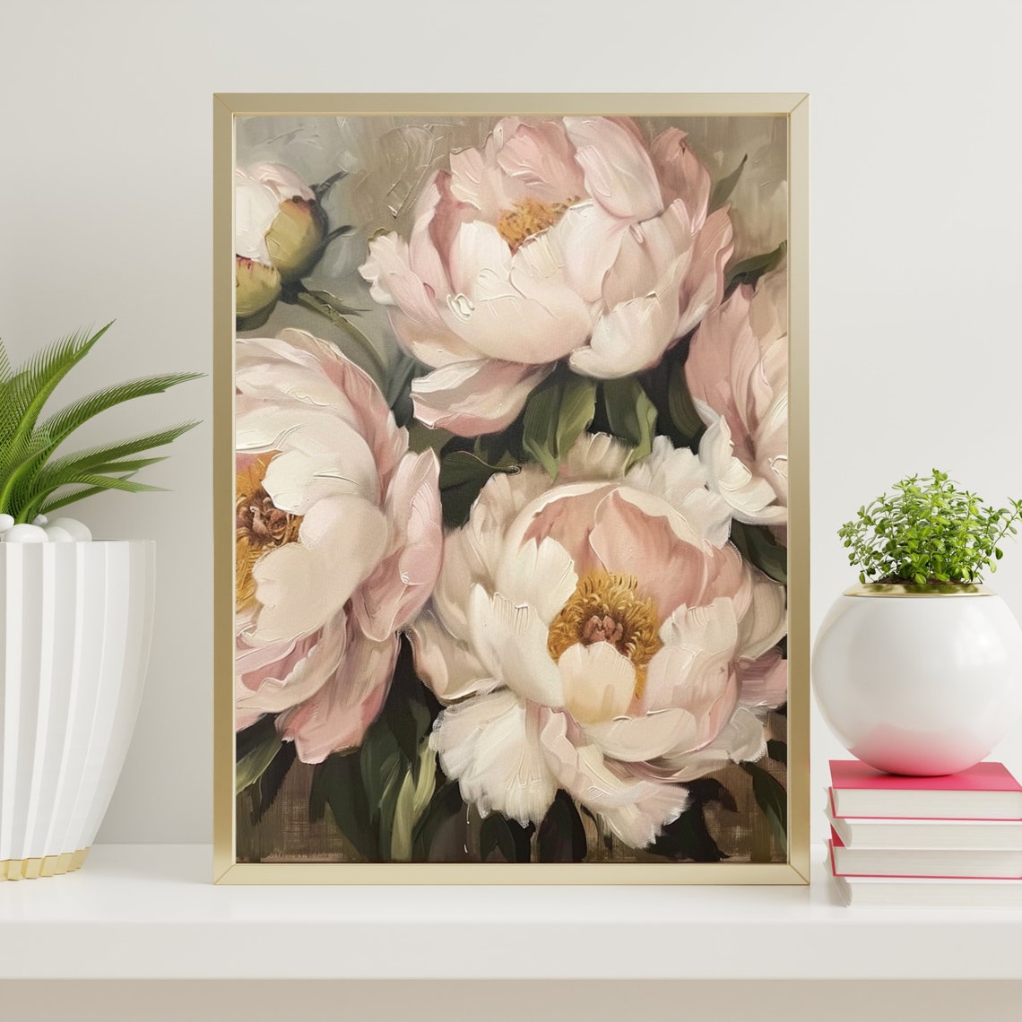 Blush Pink Peonies in Full Bloom Romantic Floral Painting Wall Art - Image 6