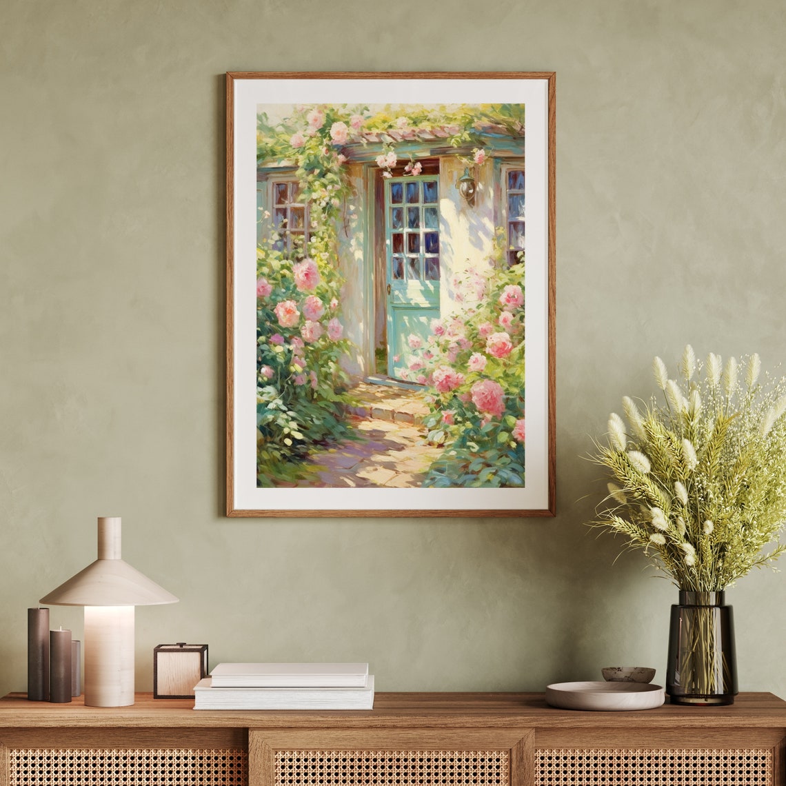 Spring Cottage Doorway with Climbing Pink Roses Painting Poster - Image 6