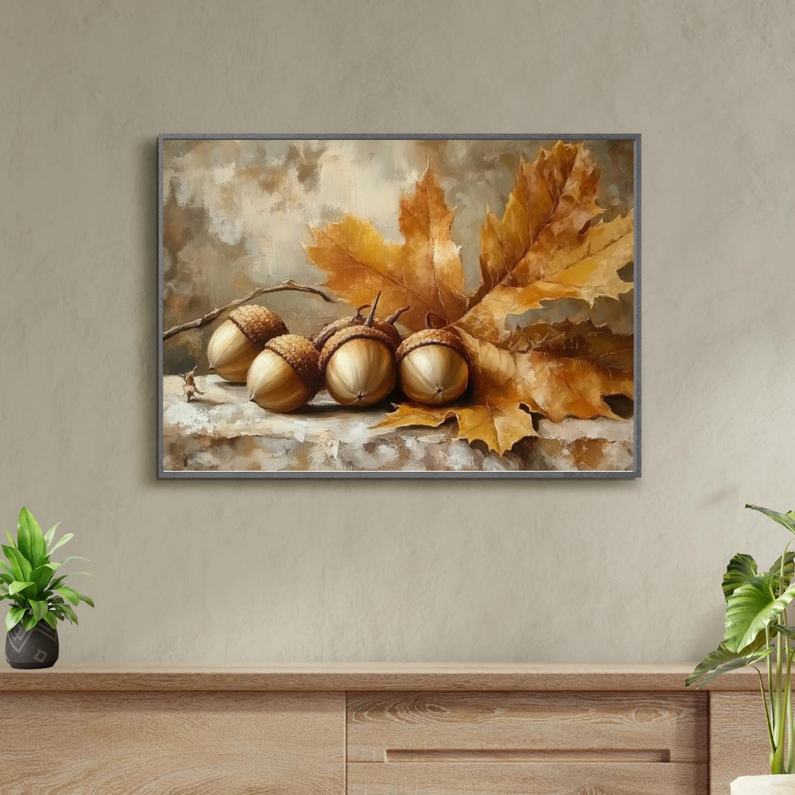 Acorns and Golden Oak Leaves Rustic Fall Still Life Wall Art - Image 5