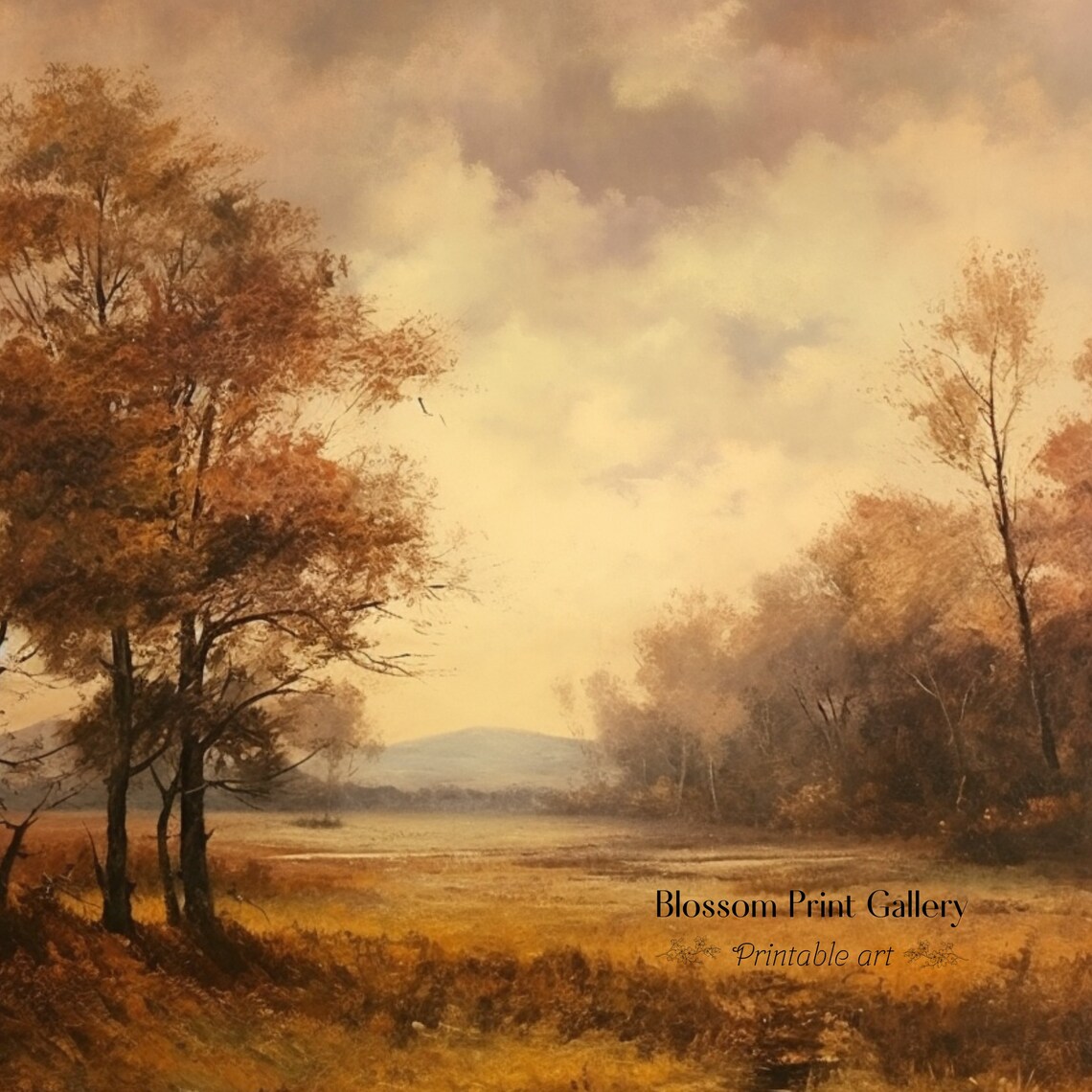 Golden Autumn Field Fall Trees Amber Sky Vintage Landscape Scenery Poster - Image 3