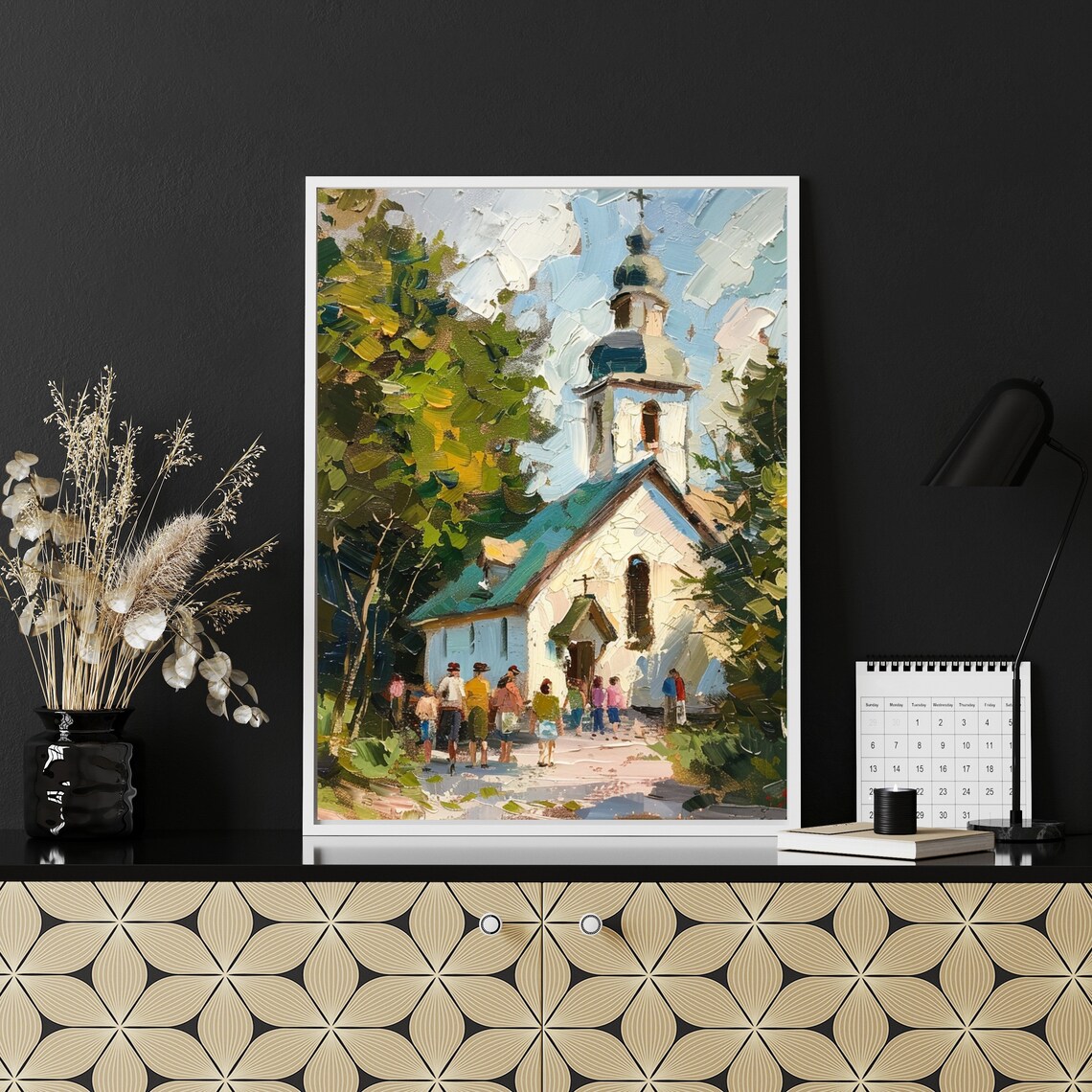 Village Church With Bell Tower Summer Landscape Painting Poster - Image 4