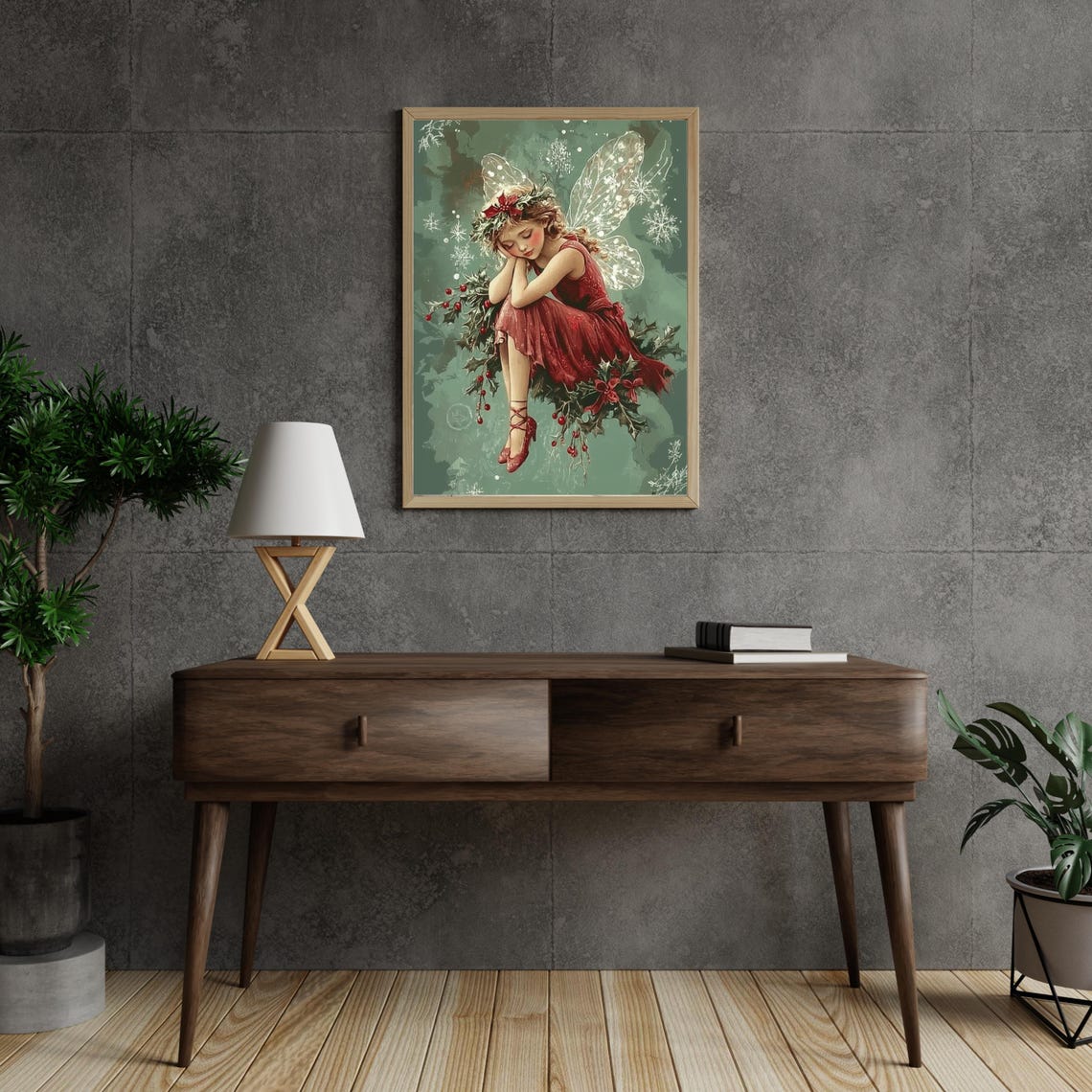 Christmas Fairy Print Holly Fairy Vintage Christmas Painting Seasonal Holiday Decor Winter Wall Art Cozy Christmas 784 - Image 5