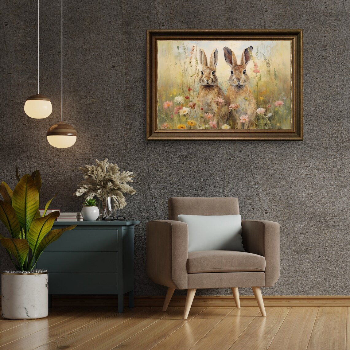 Vintage Rabbit Painting, Rustic Hare Nursery Art - Image 4