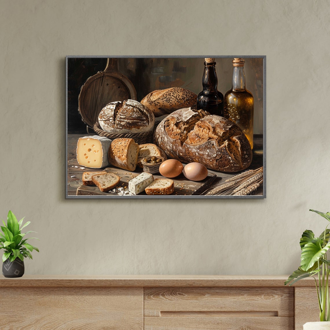 Rustic Bread Cheese Eggs Still Life Vintage Kitchen Painting Poster - Image 5