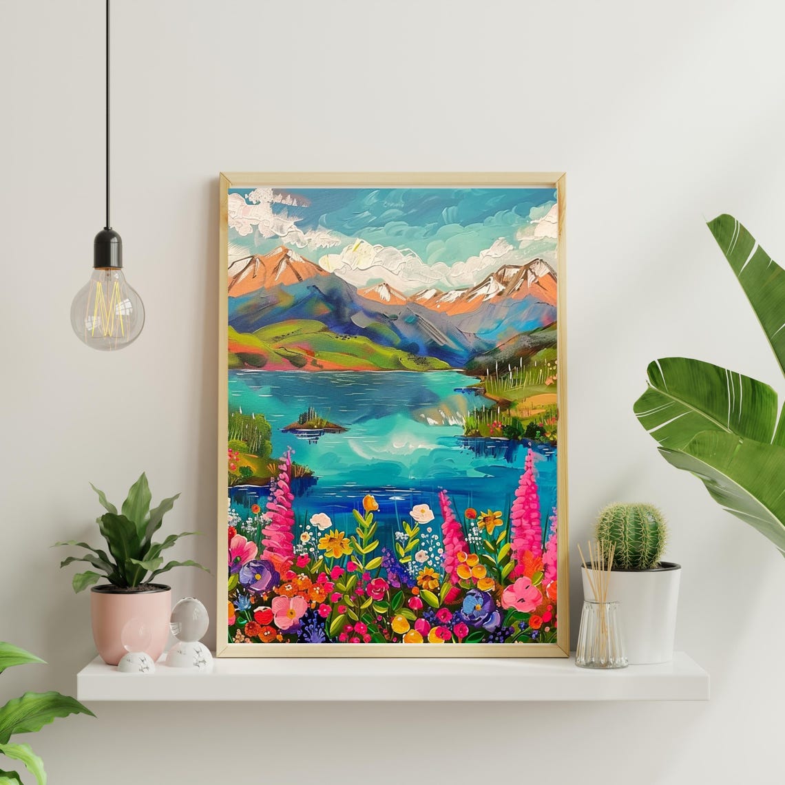 Colorful Mountain Lake with Wildflowers Vibrant Landscape Poster - Image 4