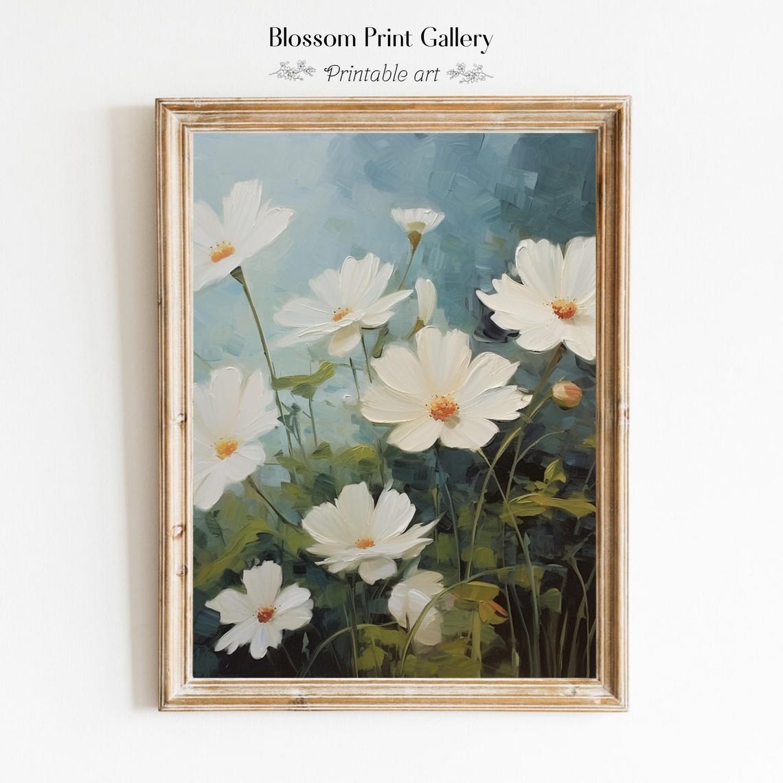 White Floral Still Life Oil Painting Vintage Farm House Summer Country Field Painting Art Botanical Art 616 - Image 2