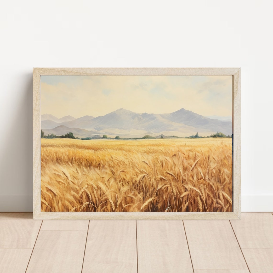 Golden Wheat Field With Mountains Farmhouse Landscape Poster - Image 6
