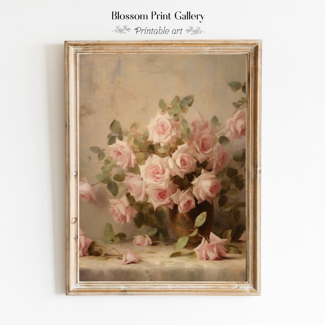 Soft Pink Roses Bouquet In Vase Vintage Floral Painting Poster