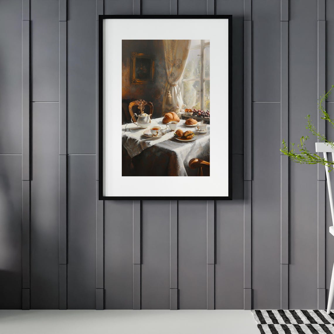 Vintage Tea Table with Croissants and Tea by Sunlit Window Poster - Image 2