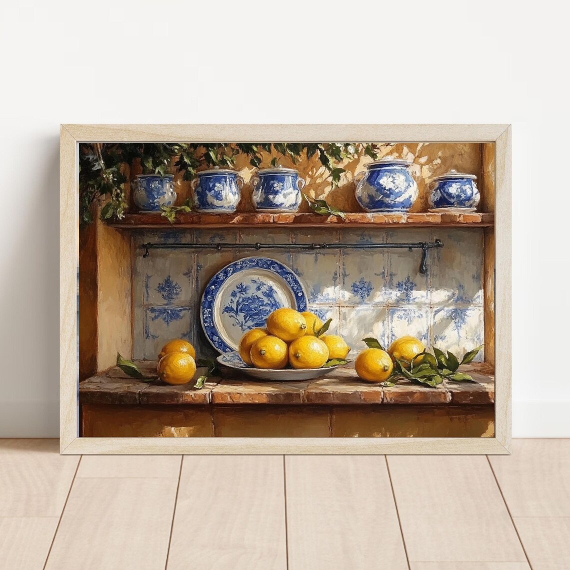 Mediterranean Kitchen Still Life Lemons Blue White Pottery Sunny Poster - Image 5