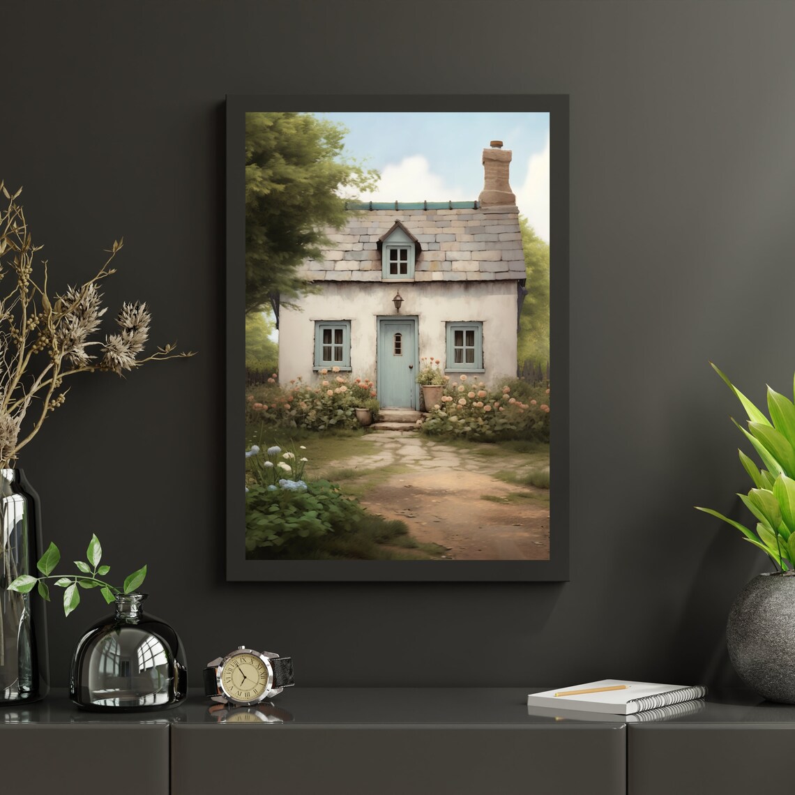 Cottage Oil Painting Vintage Garden Art Print - Image 3