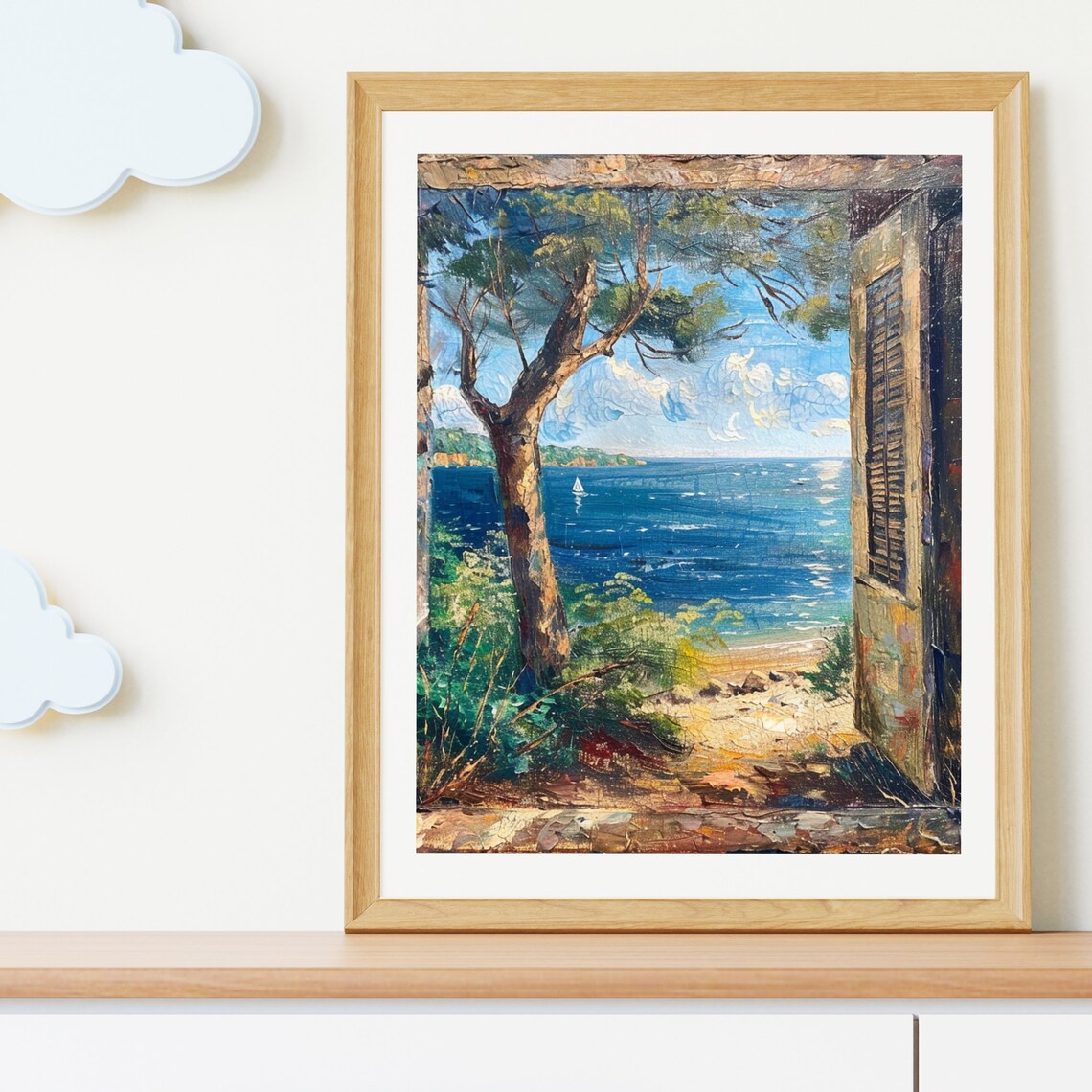 Mediterranean Sea View Through Old Doorway Coastal Vintage Seascape Poster - Image 5