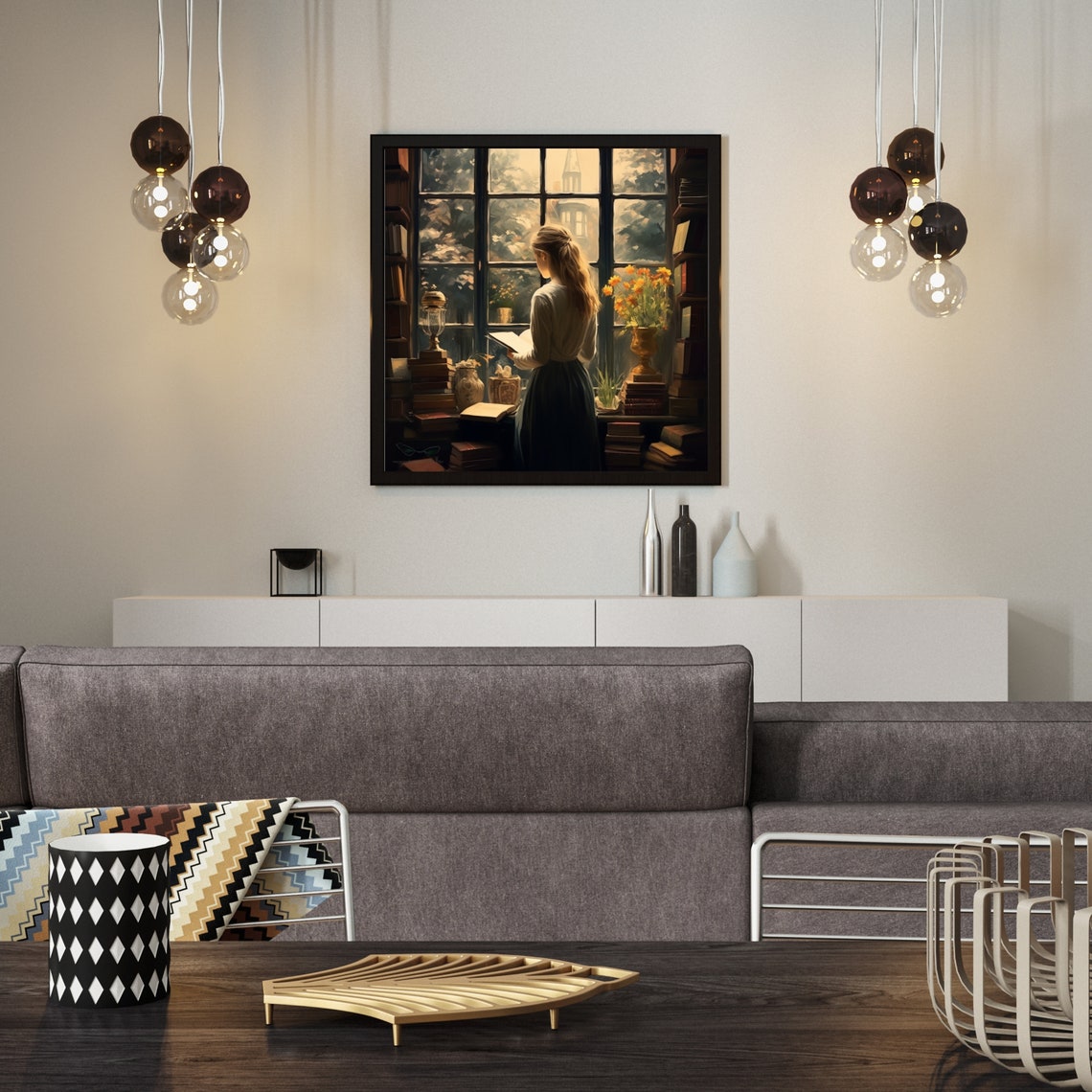 Girl Reading At Grand Window With Books Vintage Dark Art Poster - Image 2