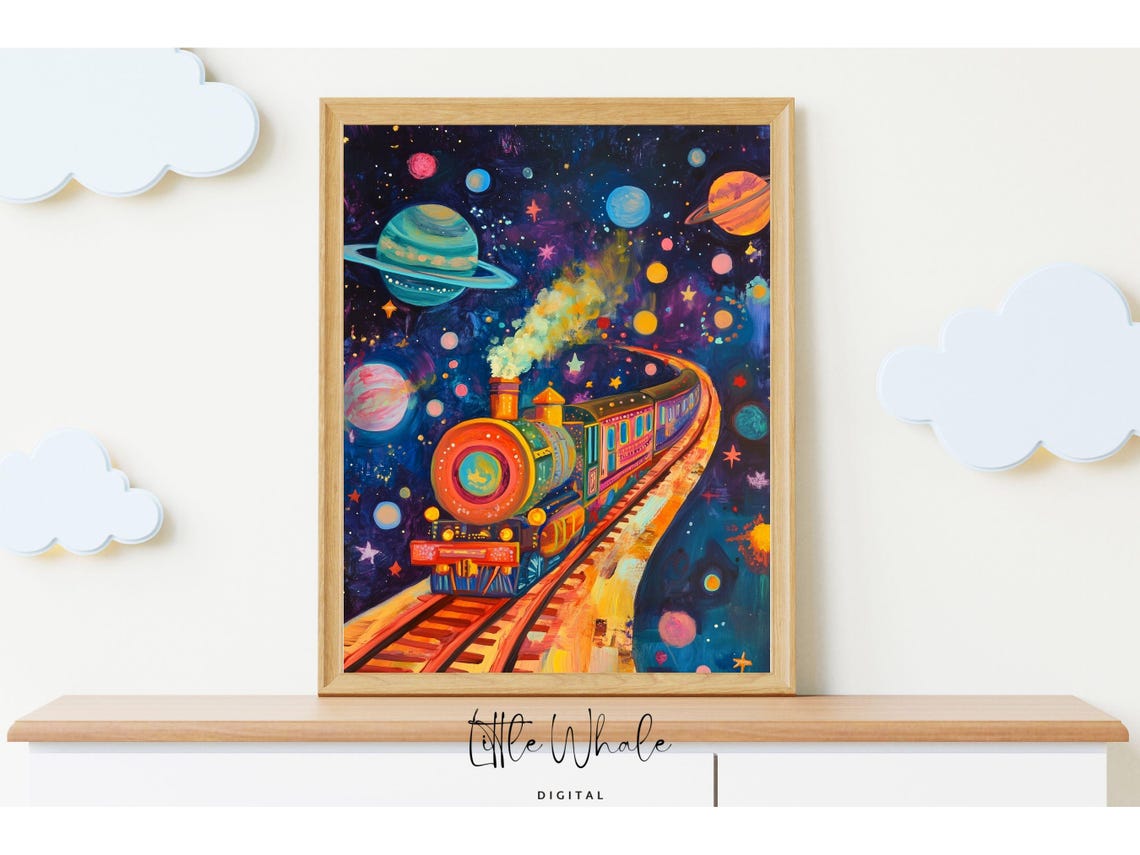 Cosmic Space Train Journey Through Planets and Stars Kids Poster - Image 3