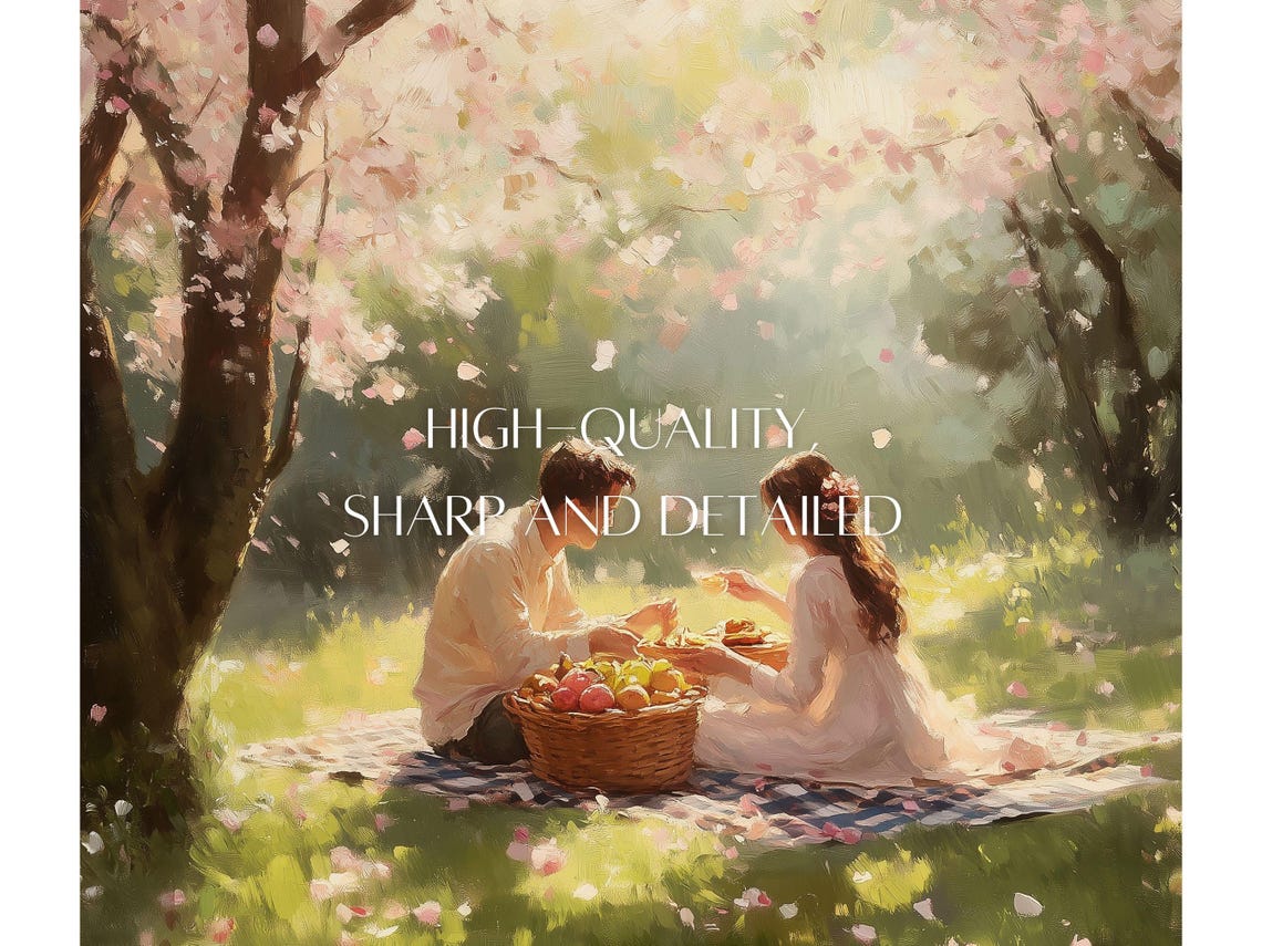 Romantic Couple Picnic Beneath Spring Cherry Blossoms Poster - Image 2