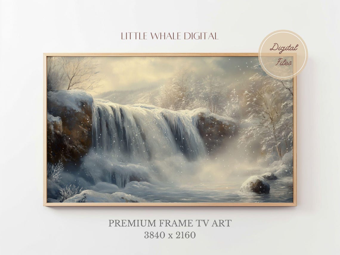 Frozen Waterfall In A Snowy Winter Forest Nature Scene Poster - Image 3