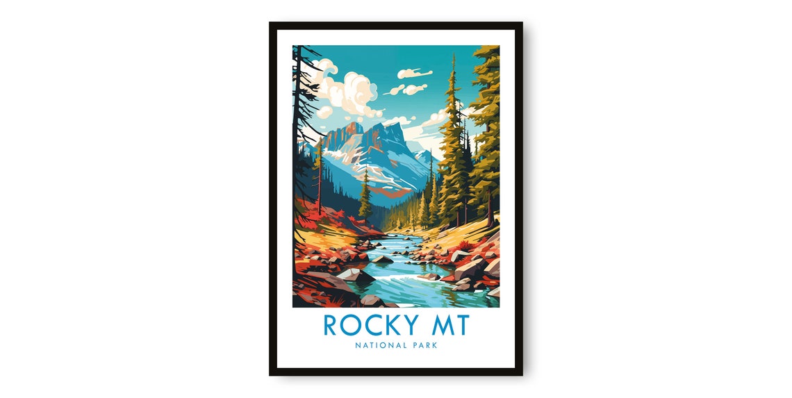 Rocky Mountain National Park Vintage Stream Pine Forest Poster