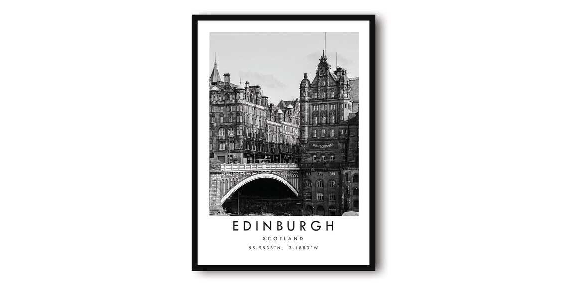 Edinburgh Travel Poster, Black And White Decor