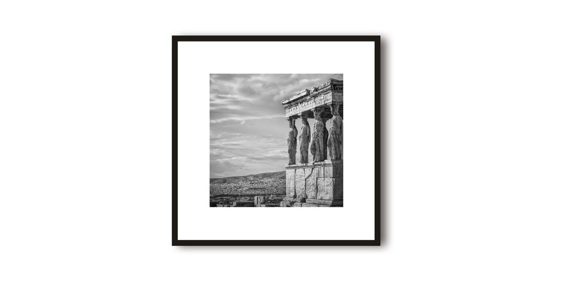 Erechtheion Caryatid Statues Athens Acropolis Black White Poster