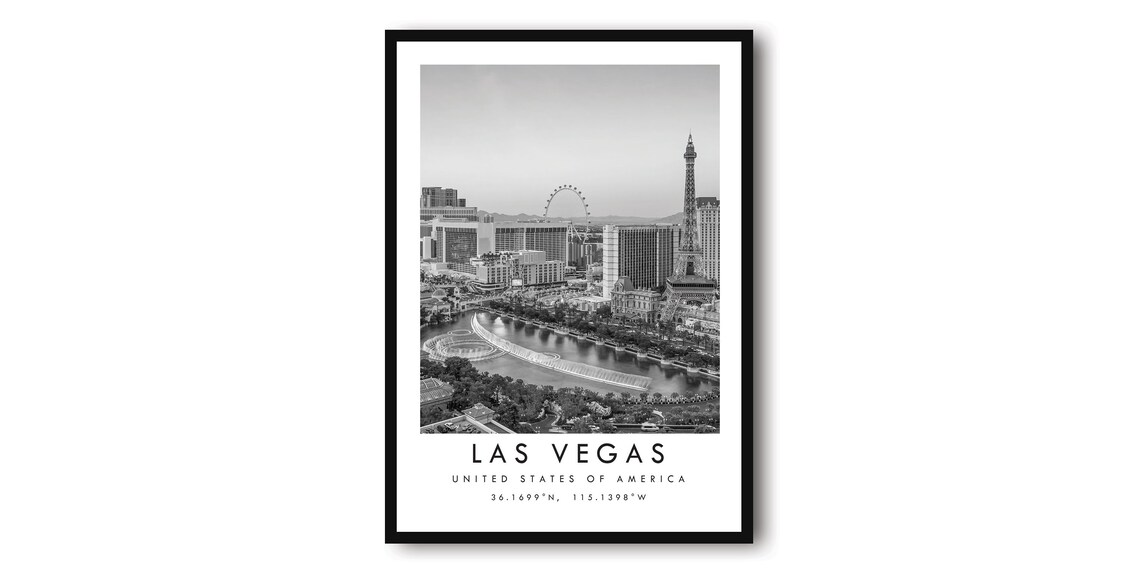 Las Vegas Black And White Cityscape Travel Poster