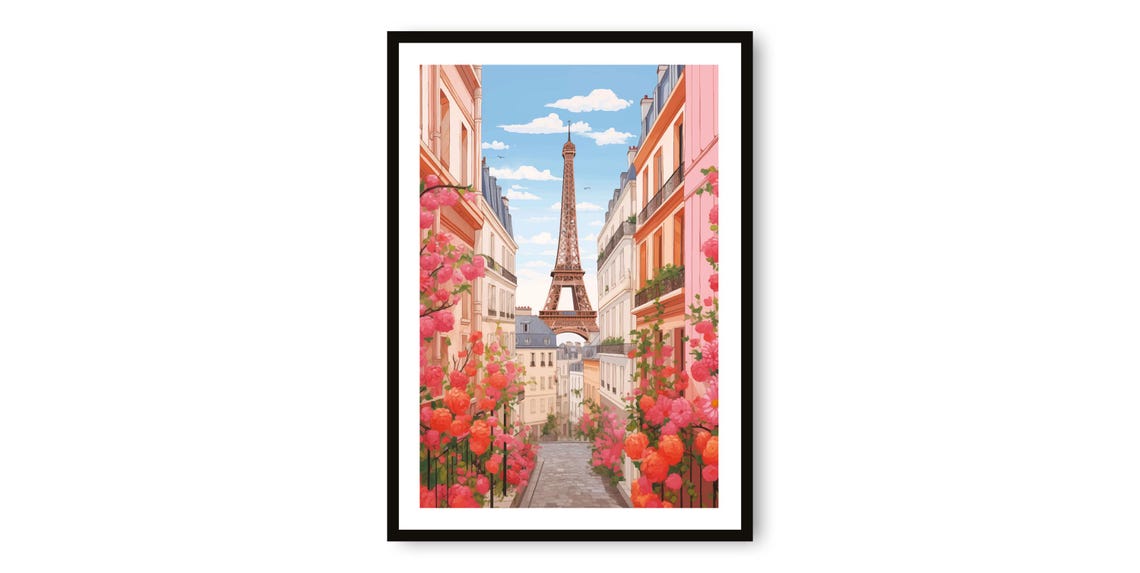 Paris Eiffel Tower Blossoming Spring Street Vintage Travel Poster
