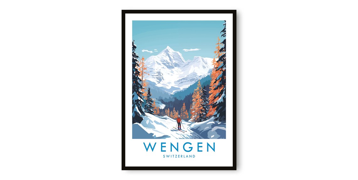 Wengen Travel Poster, Switzerland Travel Decor