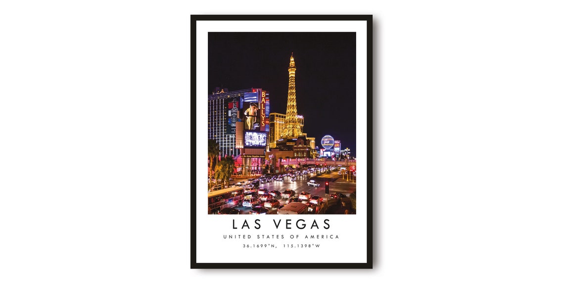 Las Vegas Night Skyline Art Print Nevada Travel Poster
