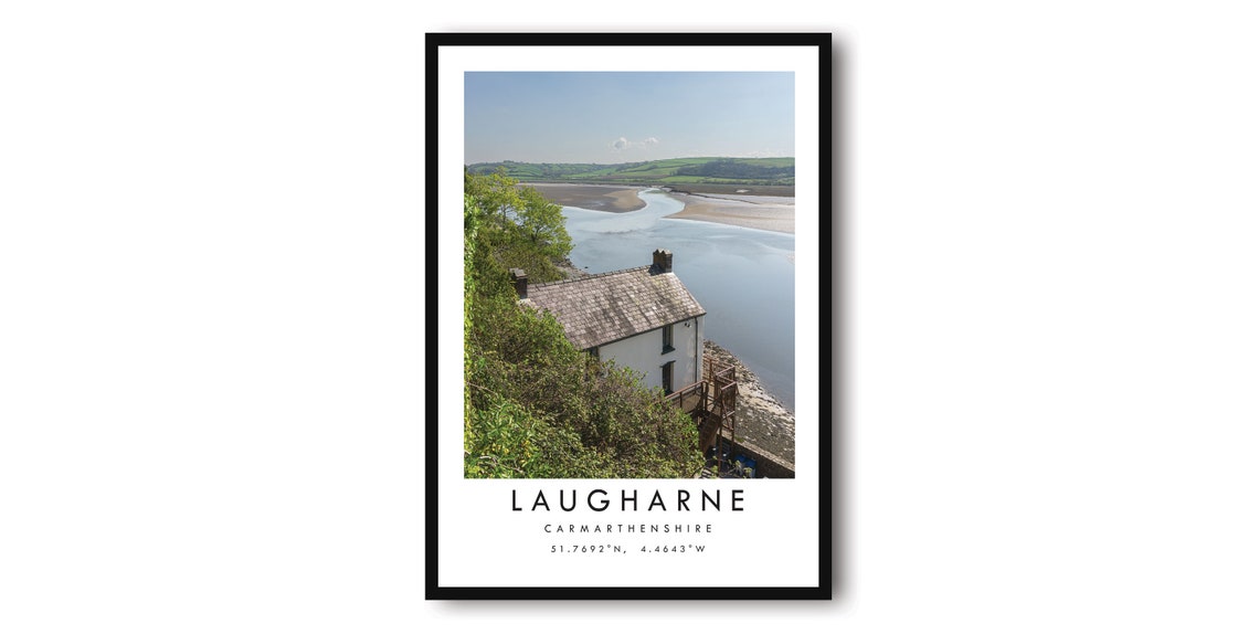 Laugharne Carmarthenshire Poster with White House Above the Estuary