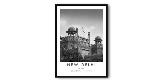 New Delhi Travel Poster, Minimalist India Wall Art