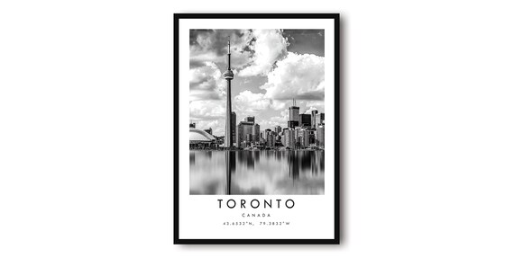 Toronto Black and White Cityscape, CN Tower Art Print
