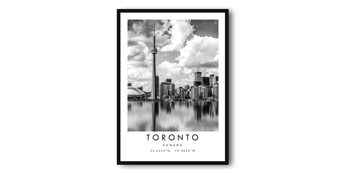 Toronto Black and White Cityscape, CN Tower Art Print