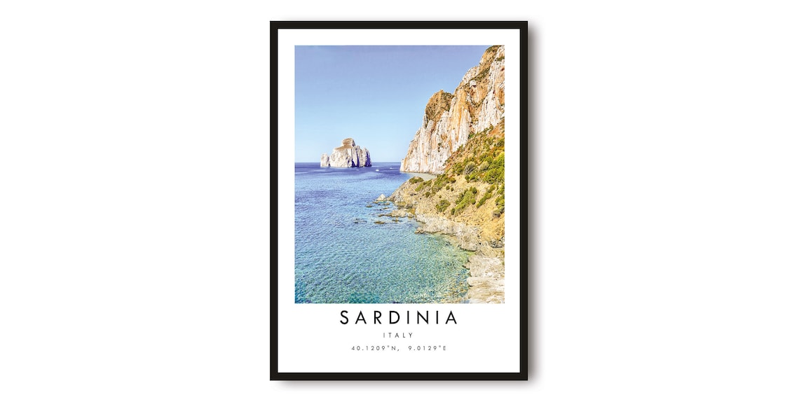 Sardinia Coast Italy Travel Poster, Coastal View