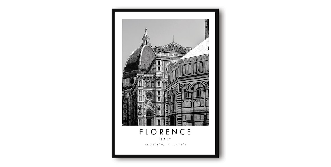 Florence Travel Poster, Black And White Italy