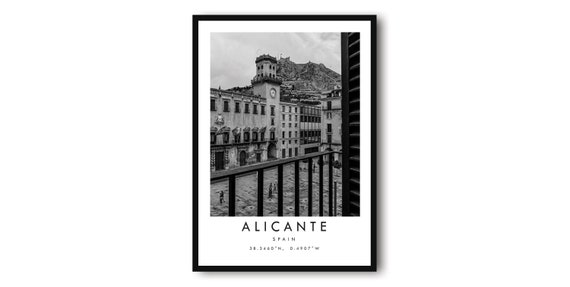 Alicante Spain Black And White Travel Poster