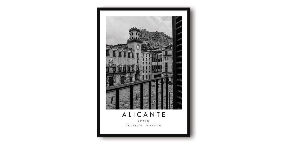 Alicante Spain Black And White Travel Poster