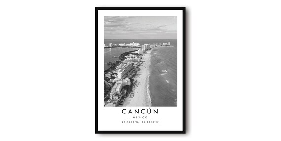 Cancun Mexico Black And White Cityscape Art Print