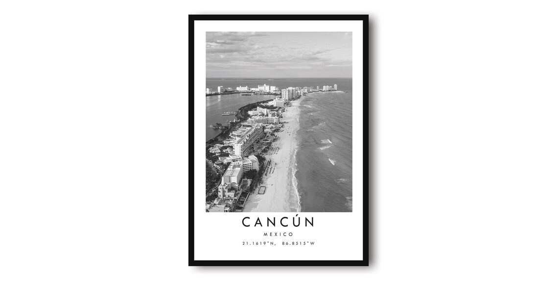 Cancun Mexico Black And White Cityscape Art Print