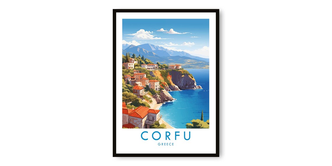 Corfu Greece Travel Poster, Fine Art Print