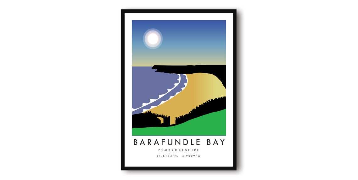 Barafundle Bay Pembrokeshire Colorful Minimal Beach Art Poster