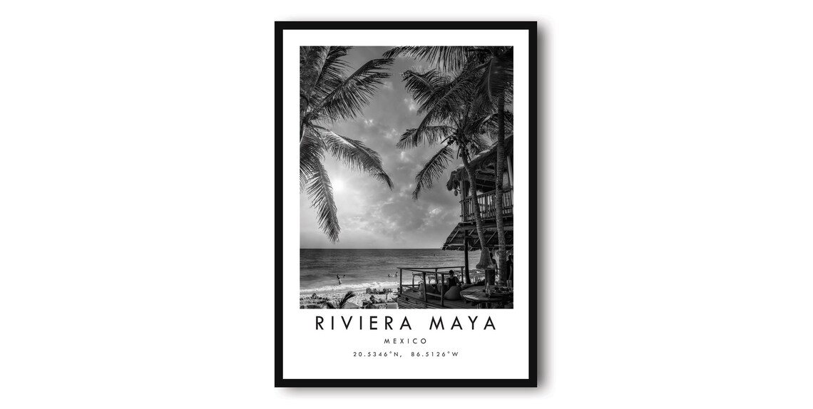 Riviera Maya Black and White Travel Poster