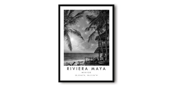 Riviera Maya Black and White Travel Poster