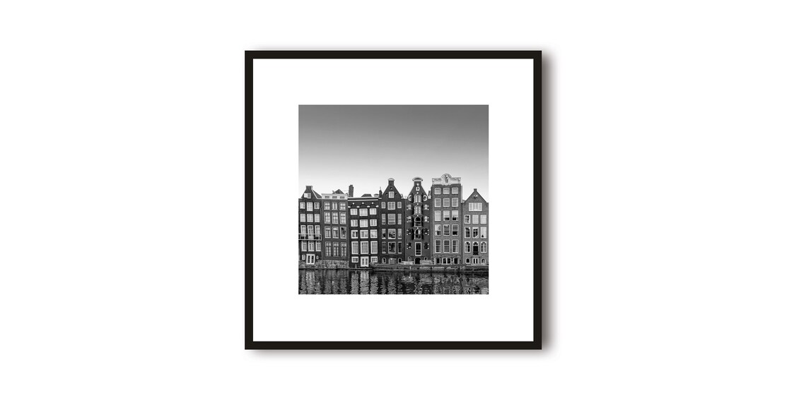 Historic Gabled Canal Houses in Amsterdam Black White Photo Poster