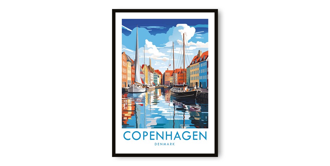 Copenhagen Travel Poster, Denmark Decor Print
