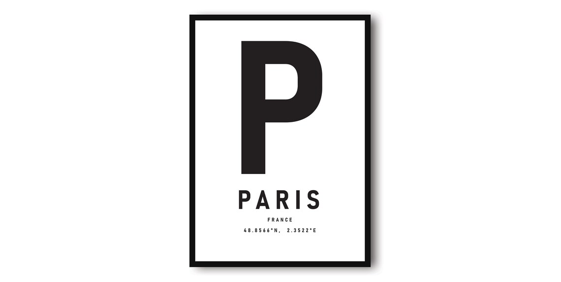 Paris France Typography With Coordinates Minimalist Travel Poster