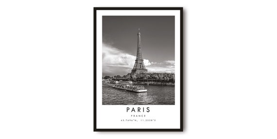 Paris Eiffel Tower Print, Black And White Travel Poster