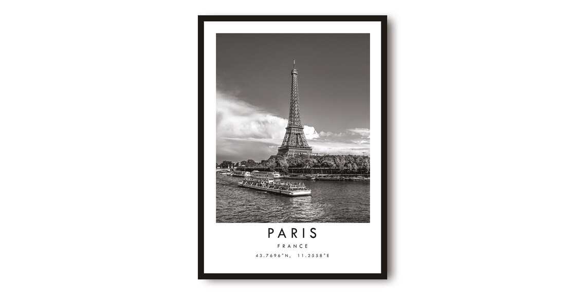 Paris Eiffel Tower Print, Black And White Travel Poster